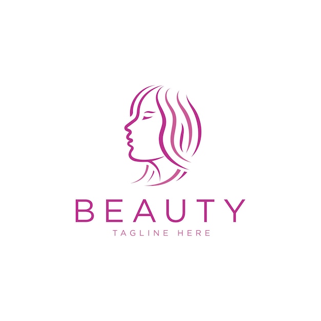 Logotipo de rostro de mujer de belleza con plantilla de diseño de icono de cabello