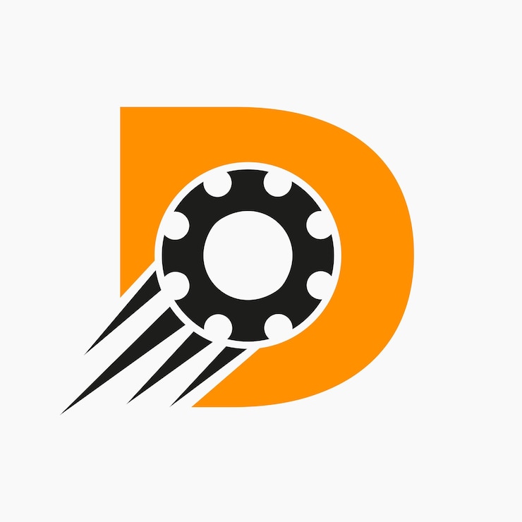 Vector logotipo de la rueda dentada del engranaje de la letra d icono industrial automotriz logotipo del engranaje símbolo de reparación de automóviles