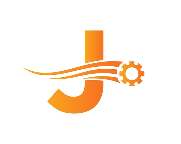 Logotipo de la rueda dentada del engranaje de la letra J. Logotipo de engranaje de icono industrial automotriz, símbolo de reparación de automóviles