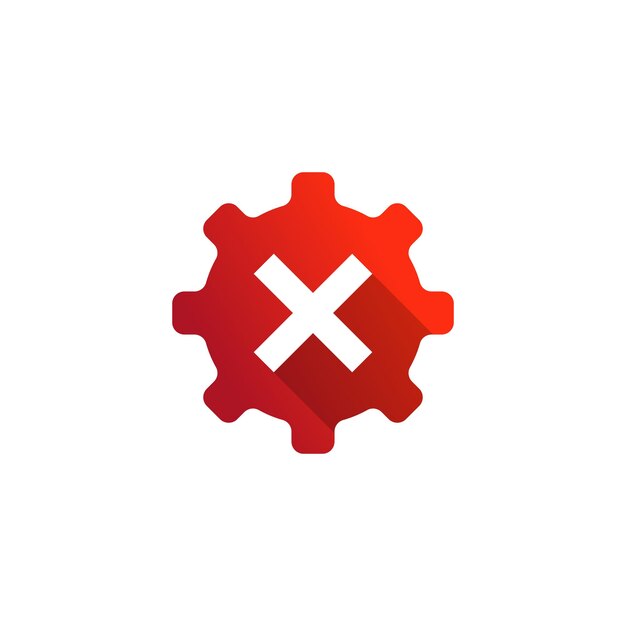 Logotipo de la rueda dentada mala Marca incorrecta dentro del engranaje Símbolo rojo Icono Elemento de plantilla