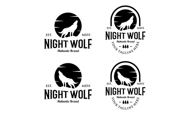 Vector logotipo de rugido de lobo nocturno vintage