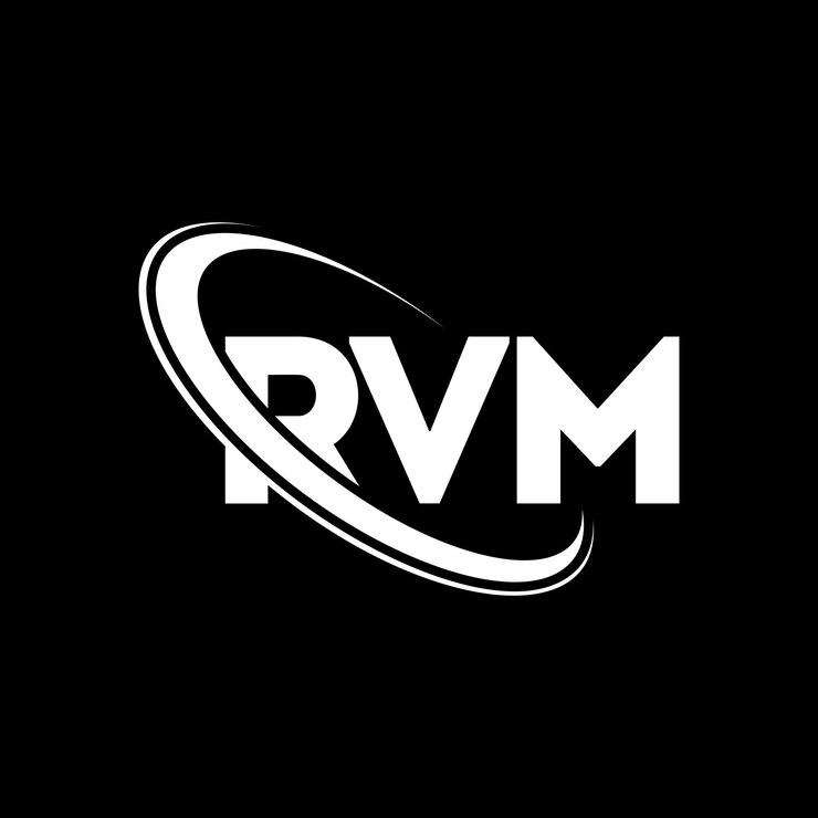 Vector logotipo rvm (letter rvm) logotipo de letra rvm (initiales rvm) logos rvm vinculados con círculo y monograma en mayúscula rvm tipografía para negocios tecnológicos y marca inmobiliaria