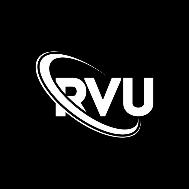 Vector el logotipo de rvu, la letra rvu, las iniciales, el logotipo rvu vinculado con un círculo y un monograma en mayúsculas, la tipografía rvu para negocios tecnológicos y la marca inmobiliaria.