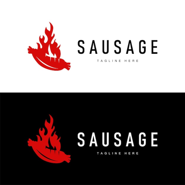 Logotipo de salchicha Diseño de carne a la parrilla de salchicha de barbacoa simple para la ilustración vectorial de negocios de restaurantes
