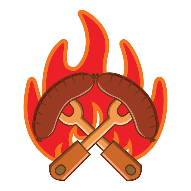 Logotipo de salchicha a la parrilla y al fuego