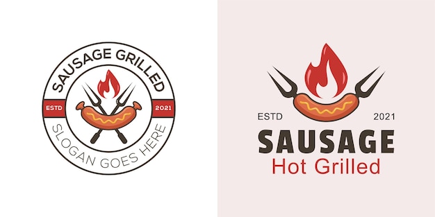 Logotipo de salchicha a la parrilla caliente para logotipo de barbacoa con dos versiones