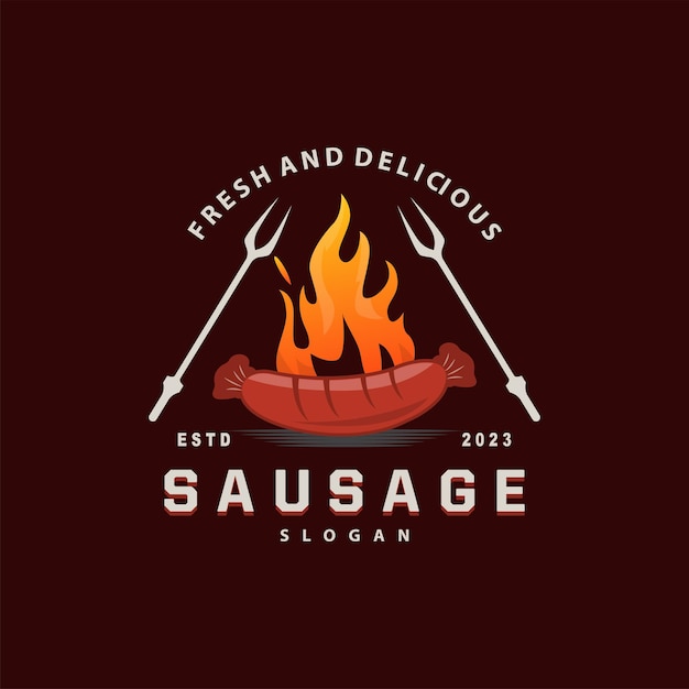 Logotipo de salchichas Vector de parrilla de comida de salchichas Diseño vintage sencillo Inspiración de restaurante