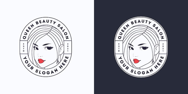 Logotipo del salón blanco del pelo de la mujer de la belleza de la reina