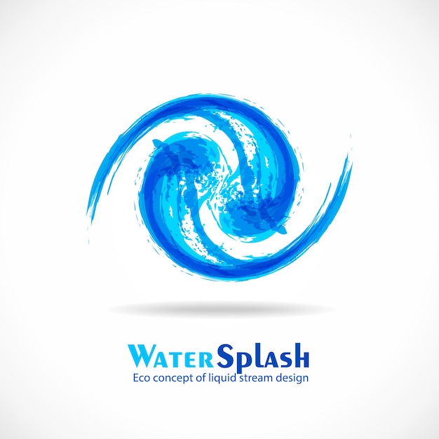 Logotipo de salpicadura de tinta azul como concepto circulación agua en la naturaleza Resumen colorido agua limpia grunge símbolo Vector eco fluido onda diseño plantilla