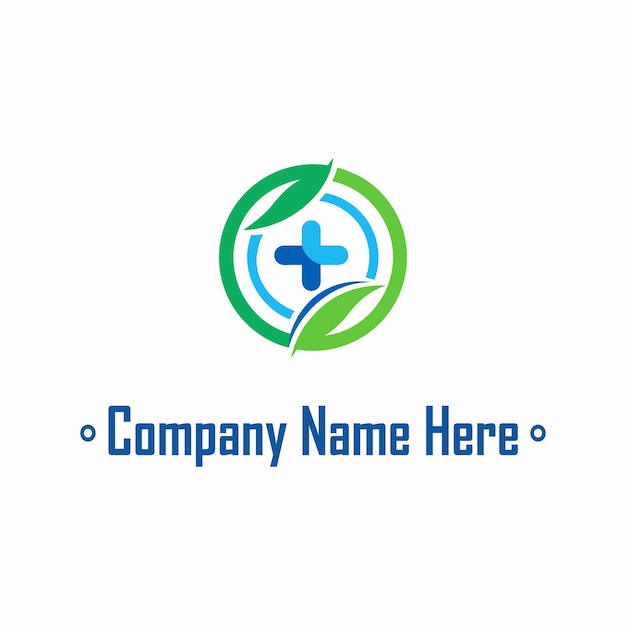 Logotipo de salud y bienestar con cruz médica y hojas