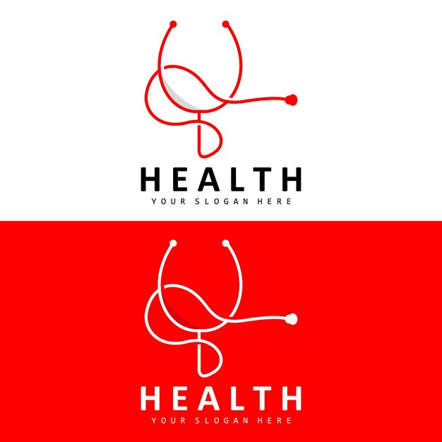 Logotipo de salud Diseño de enfermería y bienestar Icono de estetoscopio y onda de vector de línea simple