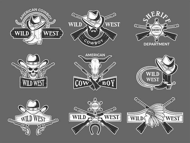 Vector el logotipo del salvaje oeste sheriff colección de símbolos retro imágenes vectoriales recientes del salvaje oeste con lugar para el texto