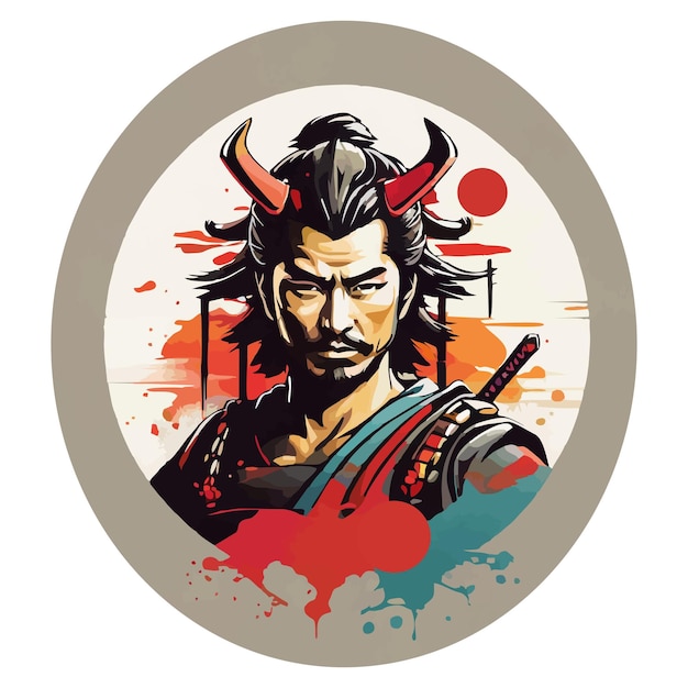 El logotipo del samurai en acuarela