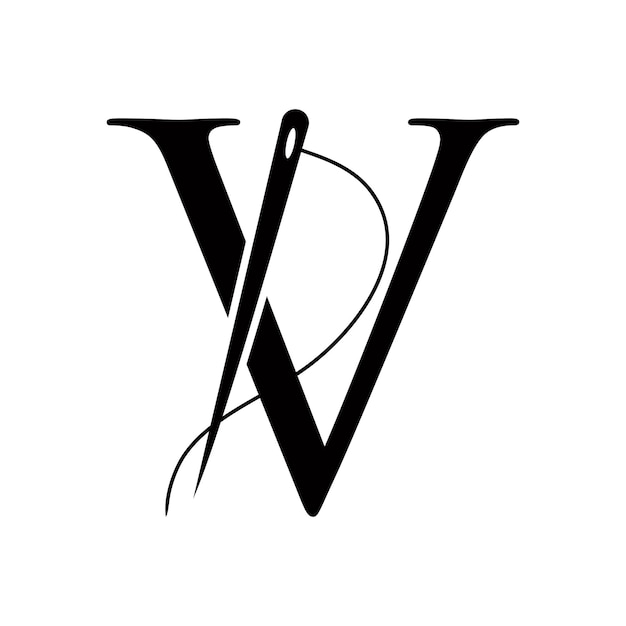 Logotipo de sastre en letra V Concepto con aguja y hilo Símbolo de tela