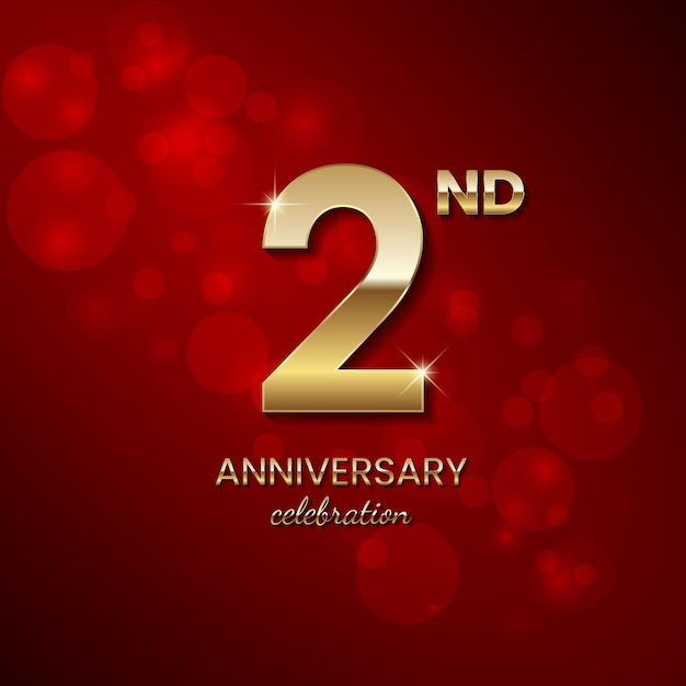 Logotipo del segundo aniversario Número dorado con confeti brillante y plantilla vectorial brillante