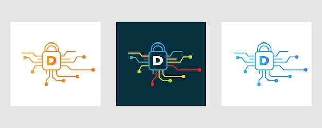 Logotipo de seguridad cibernética de la letra D. Logotipo de la letra D para el símbolo de protección cibernética