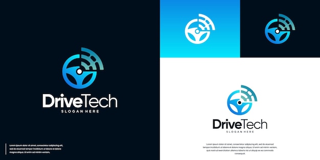 logotipo de seguridad de conducción con concepto de volante estilo de innovación de tecnología moderna gráfico vectorial