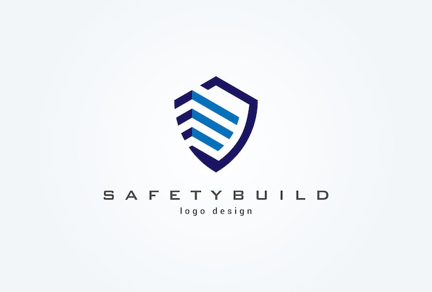 Logotipo de seguridad de escudo Escudo con combinación de iconos de construcción Plantilla de diseño de logotipo de vector plano