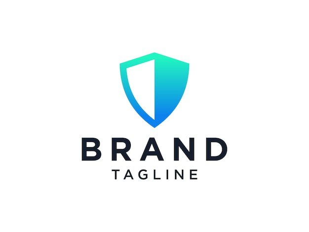 Logotipo de seguridad de icono de escudo de línea simple azul aislado sobre fondo blanco.