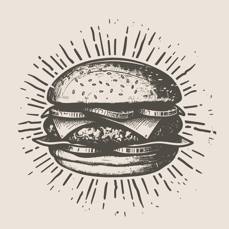 Vector el logotipo del sello de hamburguesa grunge, el emblema de la comida rápida en un estilo de sello de goma