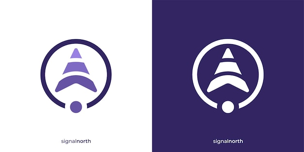 Logotipo sencillo de señal norte flecha brújula y Wi-Fi con estilo minimalista diseño de logotipo de dirección norte