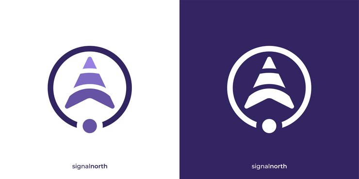 Vector logotipo sencillo de señal norte flecha brújula y wi-fi con estilo minimalista diseño de logotipo de dirección norte