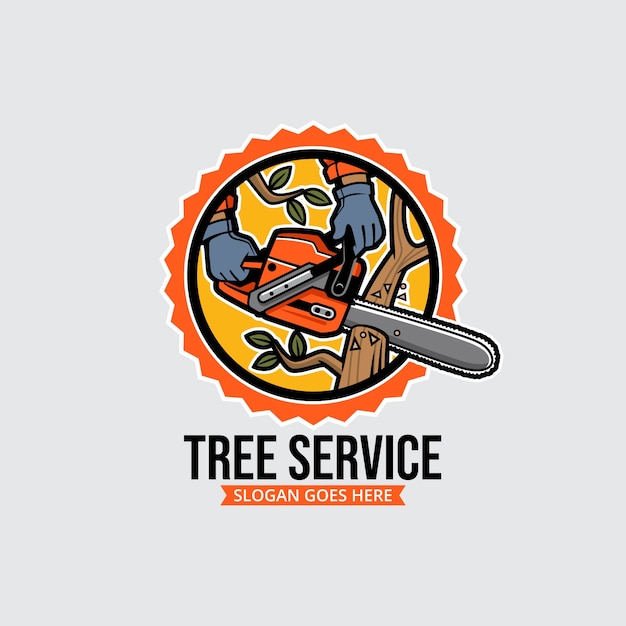 Logotipo de servicio de árbol de diseño plano