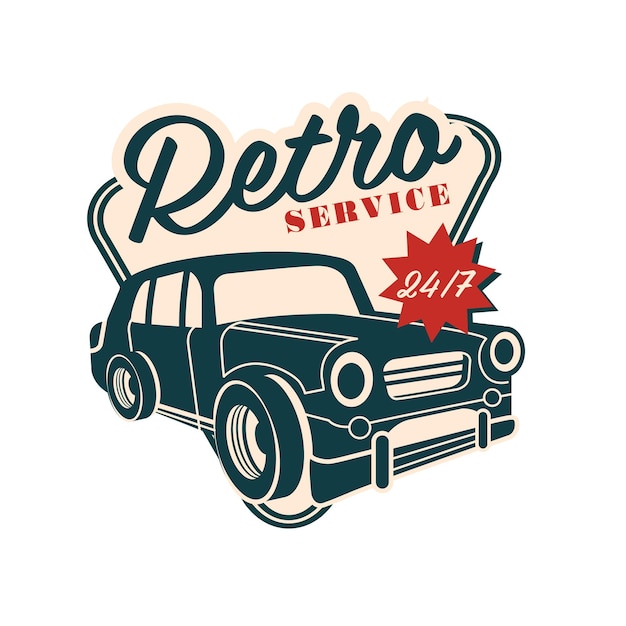 Logotipo de servicio de automóviles retro 24 7 vector de etiqueta retro vintage Ilustración aislada sobre un fondo blanco