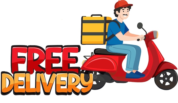 Logotipo del servicio de entrega gratuita con hombre de bicicleta o mensajero