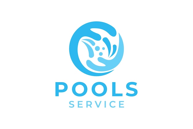 Logotipo de servicio de piscina con piscina de limpieza y concepto de mantenimiento