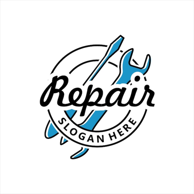 Logotipo de servicio de reparación Logotipo lineal redondo de destornillador de reparación y logotipo de llave inglesa Diseño de logotipo de lujo