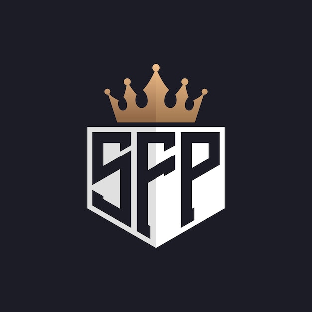 Logotipo SFP de lujo con Corona Iniciales elegantes Logotipo de letra SFP para marcas exclusivas Monograma de letra SFF para empresas de alta gama