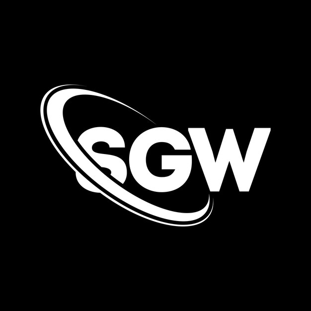 El logotipo SGW, la letra SGW, el diseño del logotipo, las iniciales SGW, vinculado con un círculo y un monograma en mayúsculas, la tipografía SGW para el negocio tecnológico y la marca inmobiliaria.