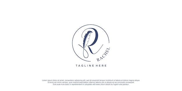 Logotipo de signo con elemento de pluma y plantilla de icono de diseño R inicial