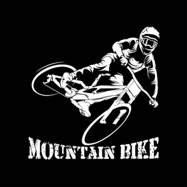 Logotipo de silueta en blanco y negro de bicicleta de montaña