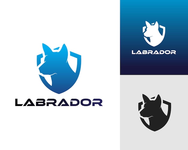 Logotipo de silueta de cabeza de perro labrador dentro del escudo