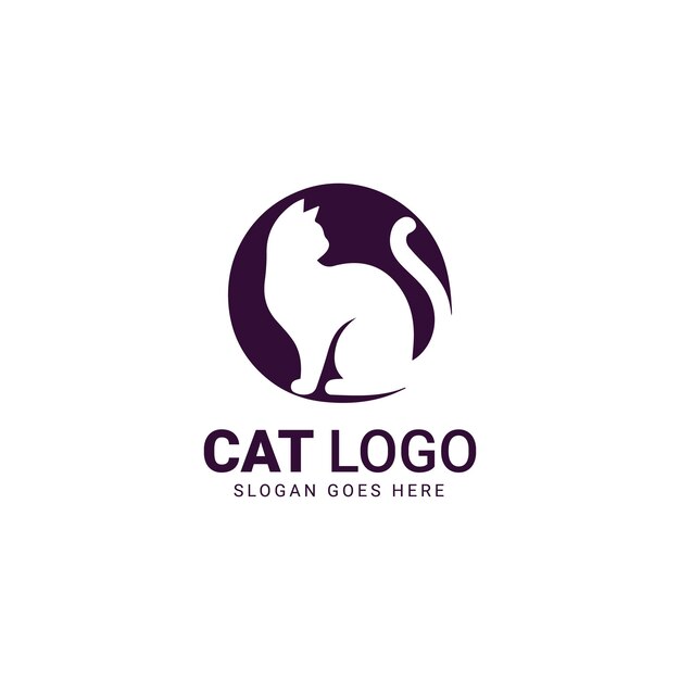 Logotipo de silueta circular de gato púrpura