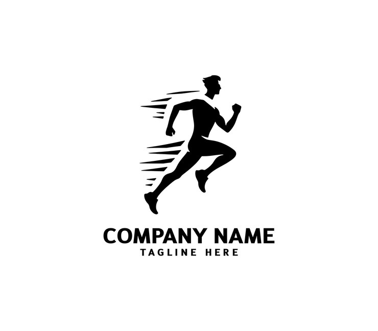 Logotipo de silueta del hombre de carrera Logotipo de maratón negro Velocidad Correr Concepto Correr vector deportivo del club