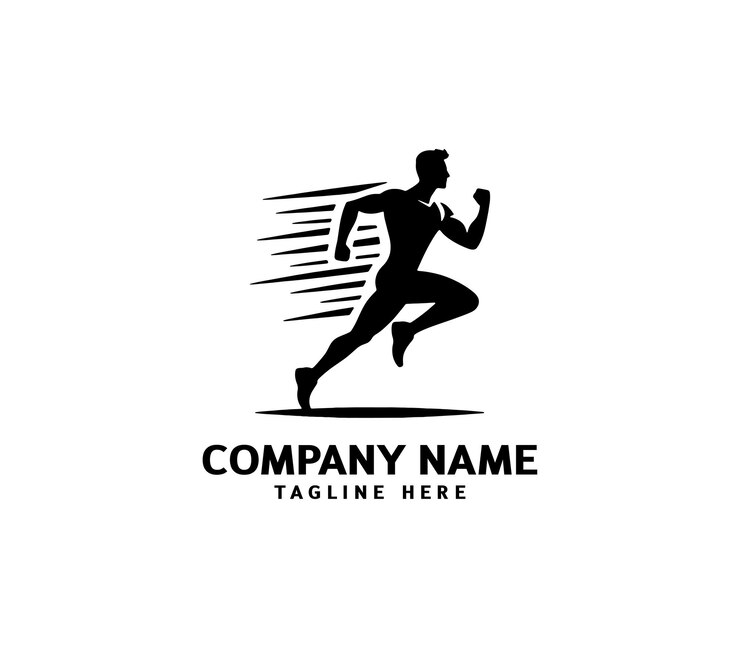 Logotipo de silueta del hombre de carrera Logotipo de maratón negro Velocidad Correr Concepto Correr vector deportivo del club