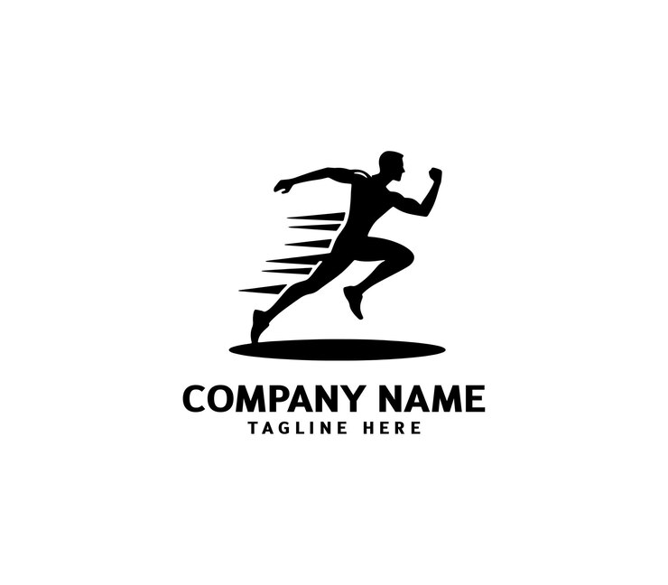 Logotipo de silueta del hombre de carrera Logotipo de maratón negro Velocidad Correr Concepto Correr vector deportivo del club