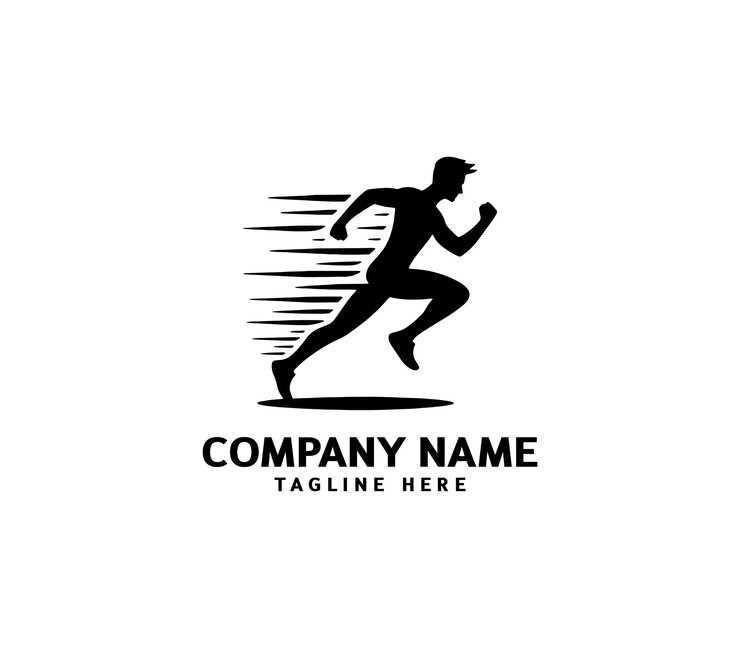 Logotipo de silueta del hombre de carrera Logotipo de maratón negro Velocidad Correr Concepto Correr vector deportivo del club