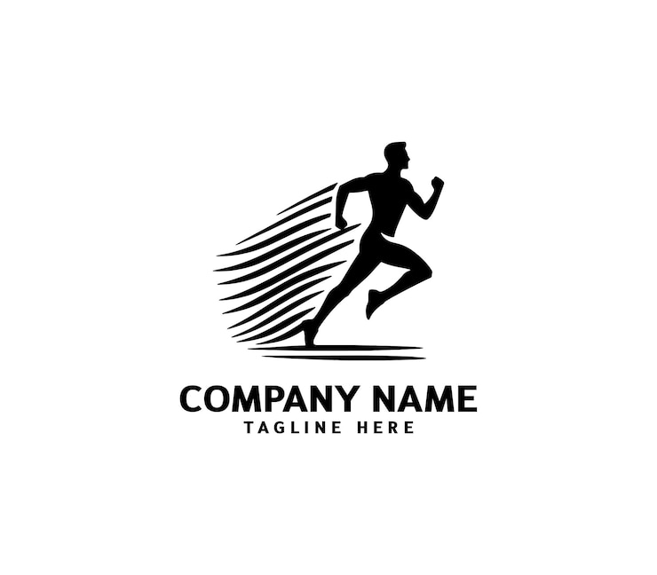 Logotipo de silueta del hombre de carrera Logotipo de maratón negro Velocidad Correr Concepto Correr vector deportivo del club