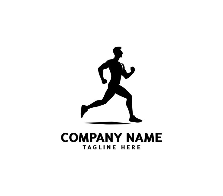 Logotipo de silueta del hombre de carrera Logotipo de maratón negro Velocidad Correr Concepto Correr vector deportivo del club