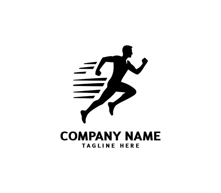 Logotipo de silueta del hombre de carrera Logotipo de maratón negro Velocidad Correr Concepto Correr vector deportivo del club
