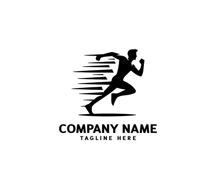 Logotipo de silueta del hombre de carrera Logotipo de maratón negro Velocidad Correr Concepto Correr vector deportivo del club