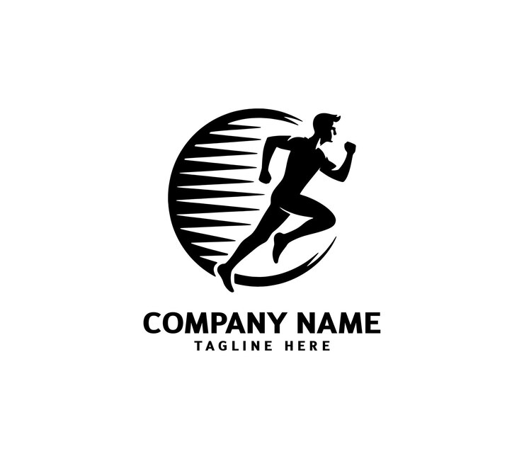 Logotipo de silueta del hombre de carrera Logotipo de maratón negro Velocidad Correr Concepto Correr vector deportivo del club