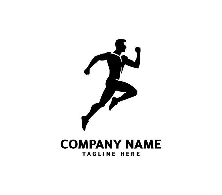Logotipo de silueta del hombre de carrera Logotipo de maratón negro Velocidad Correr Concepto Correr vector deportivo del club