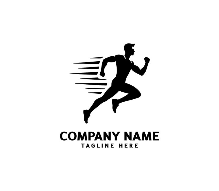 Logotipo de silueta del hombre de carrera Logotipo de maratón negro Velocidad Correr Concepto Correr vector deportivo del club