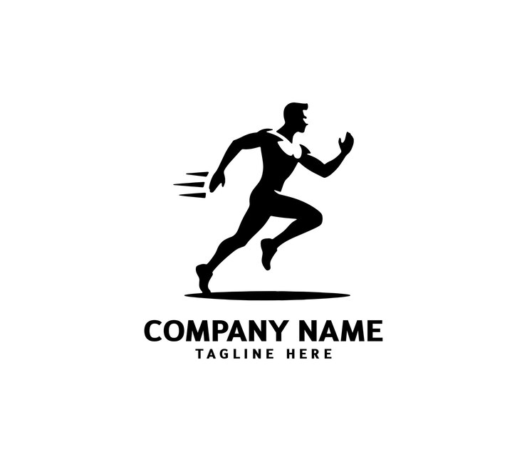 Logotipo de silueta del hombre de carrera Logotipo de maratón negro Velocidad Correr Concepto Correr vector deportivo del club