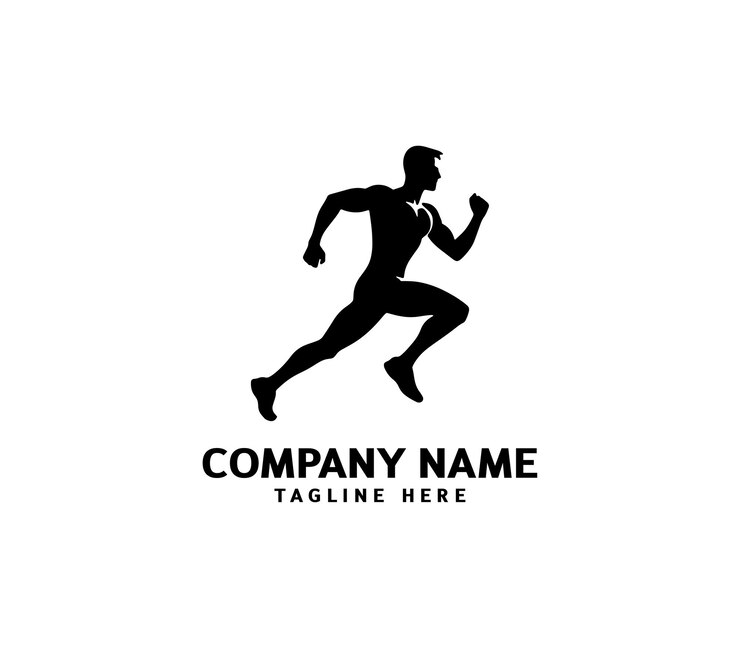 Logotipo de silueta del hombre de carrera Logotipo de maratón negro Velocidad Correr Concepto Correr vector deportivo del club